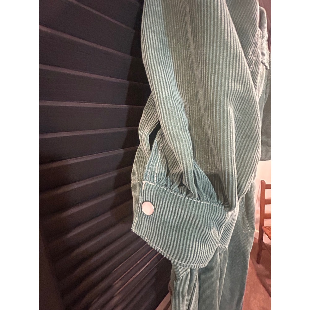 Entro Sage Green Corduroy Puff Sleeve Jumpsuit Utility Boiler Suit - Picture 3 of 11